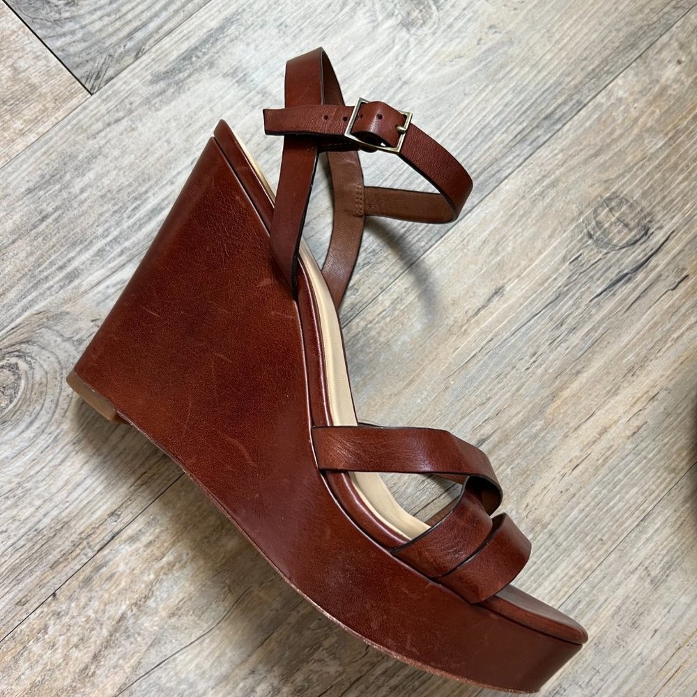 Cole Haan Brown Leather Wedge Sandals